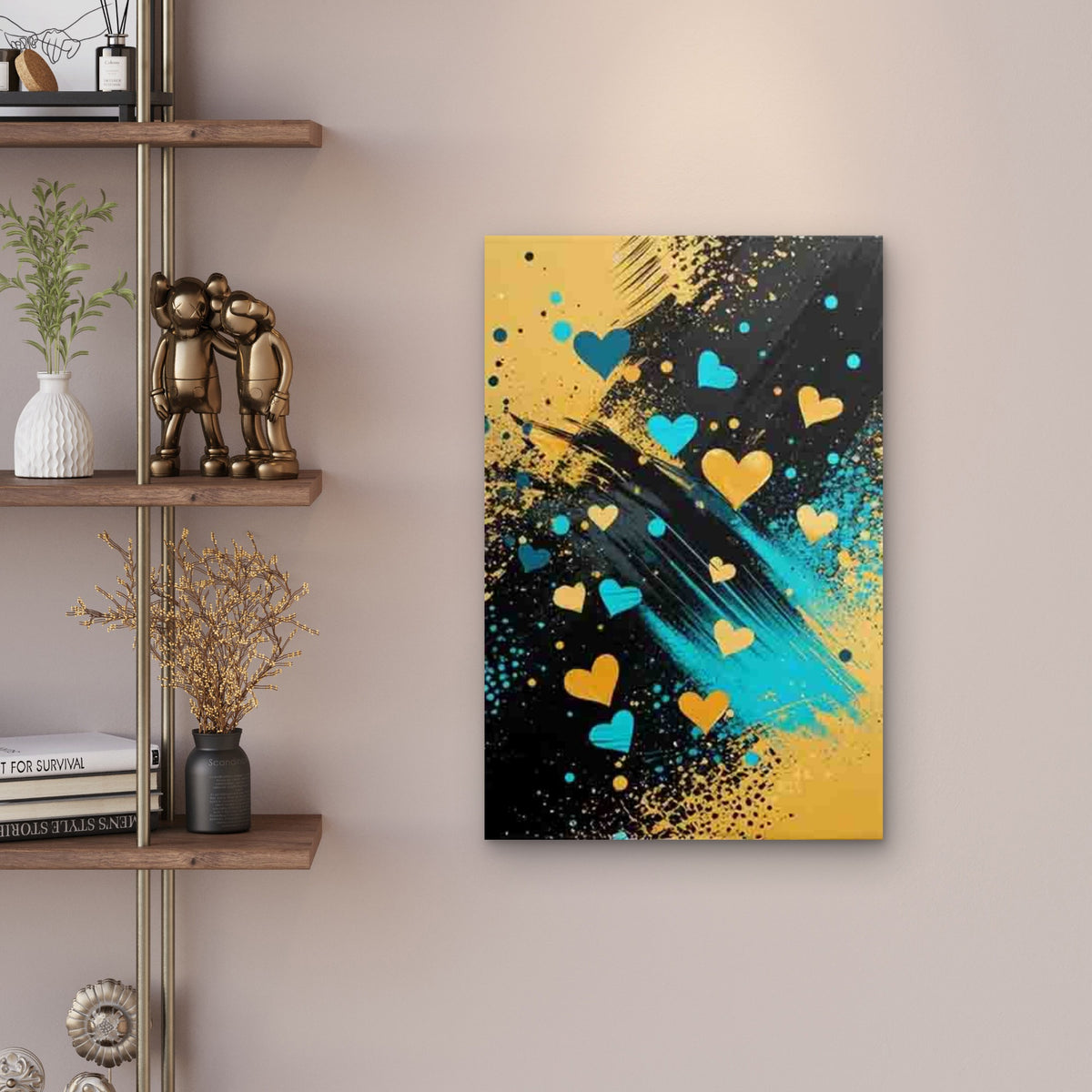 Abstract Blue And Yellow Heart Hearts Metal Print Ready to Hang