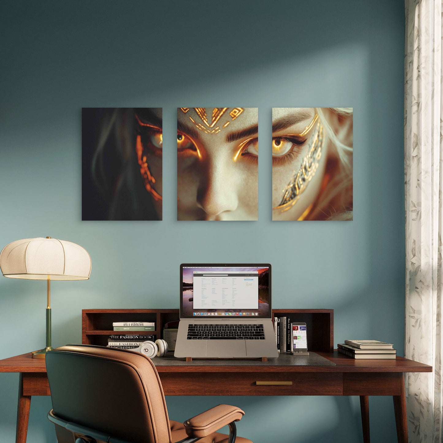 3pcs Mystical Fantasy Goddess Glowing Golden Eyes Metal Print Ready to Hang Art