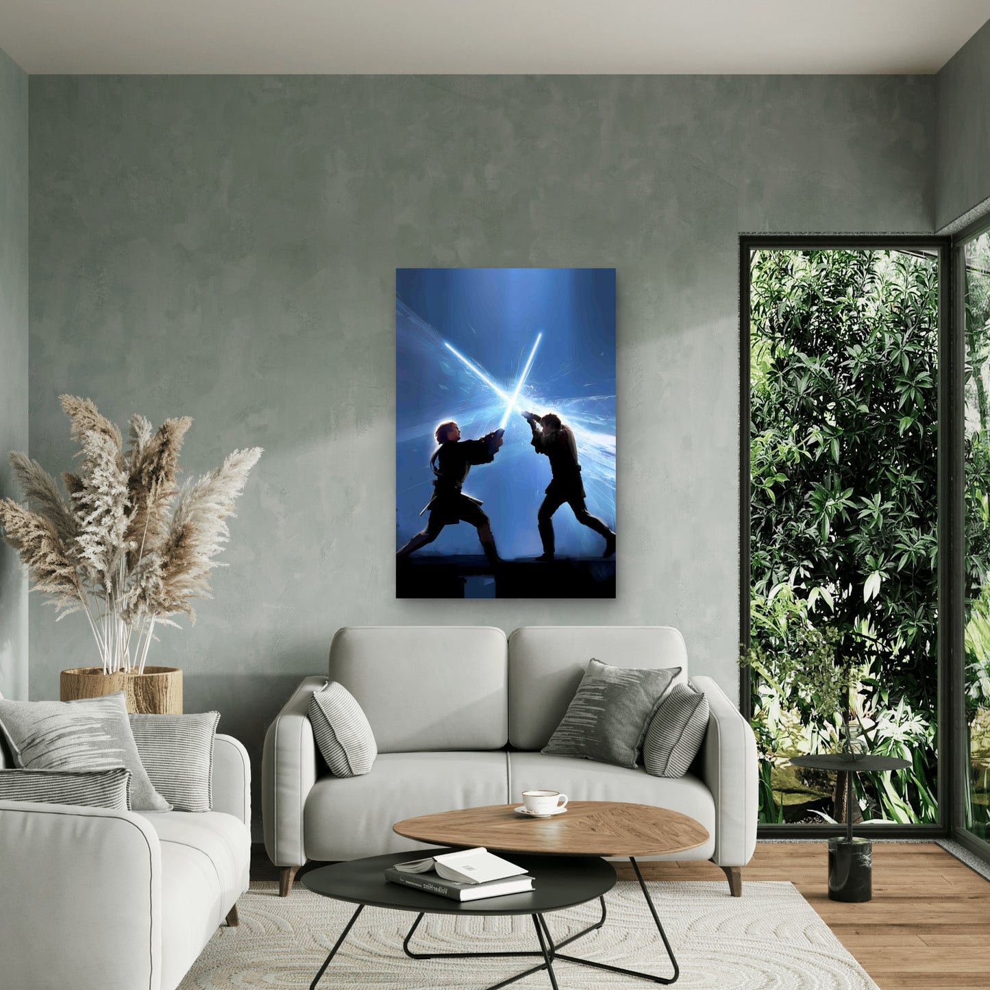 Cinematic Blue Laser Sword Duel Sci-Fi Battle 60x90cm Metal Print Ready to Hang