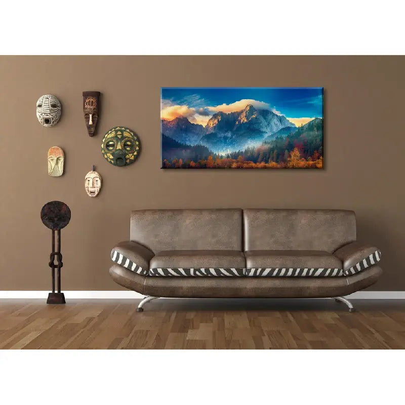 Vibrant Mountain Forest Nature Blue Sky Wall Art canvas office home room framed 120x60cm - Bella Home Decor