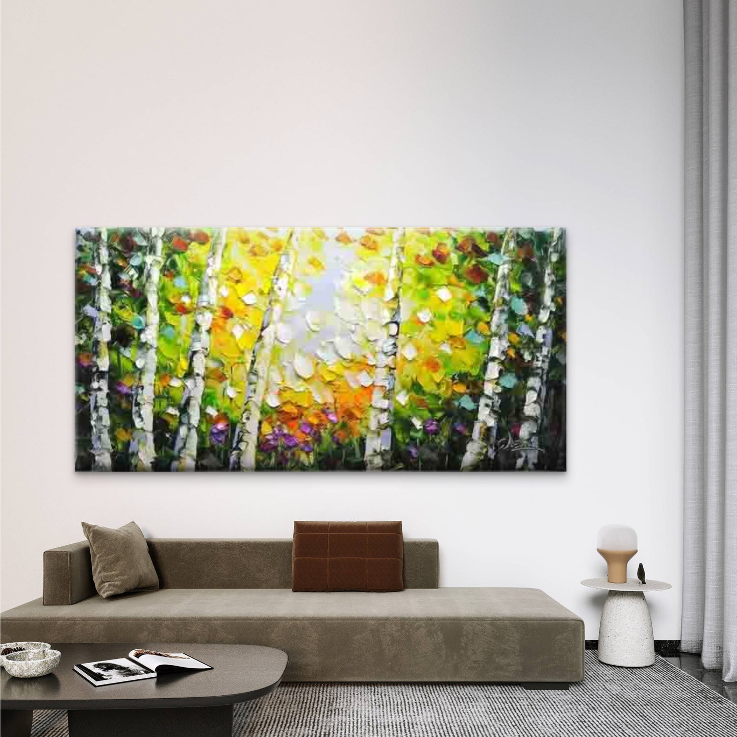 Birch Forest & Colorful Flowers Wall Art Canvas Office Home Room Framed 120x60cm