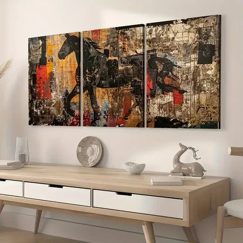3pcs Vintage Wind Horse Animal Landscape Art Wall Art Canvas Unframed - High Quality Print 100% Australian Made Wall Canvas