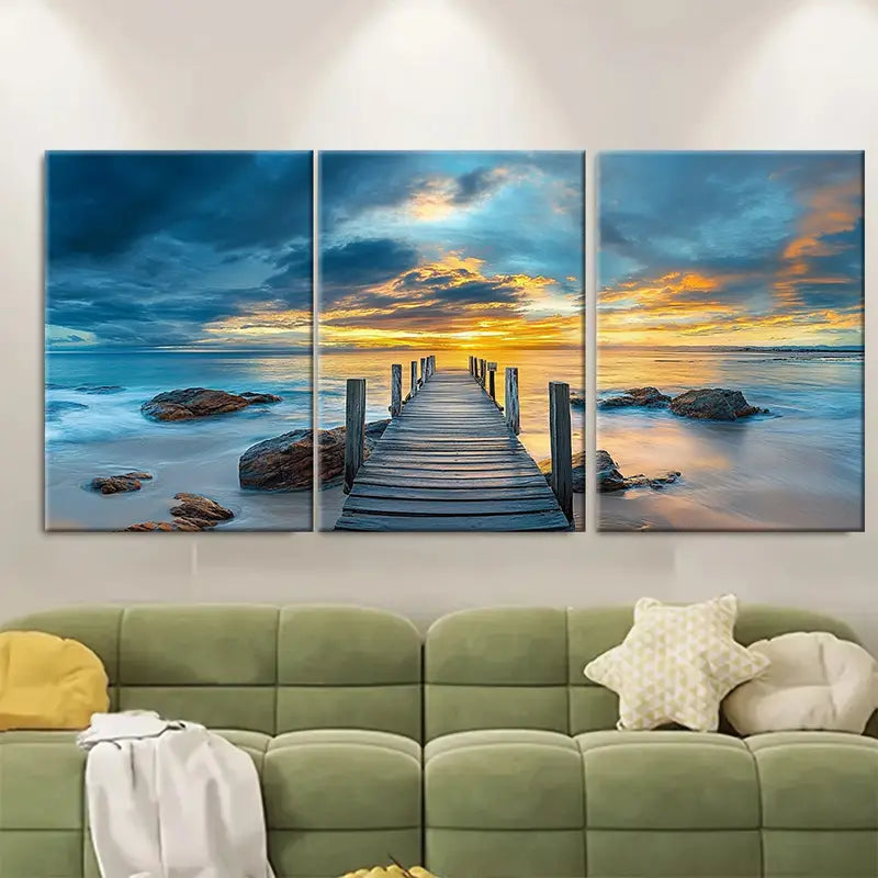 3pcs Phillip Island Sunset Pier Print Australia Wall Art Set Canvas Framed 60x90cm - High Quality Print 100% Australian Made Wall Canvas Ready to Hang