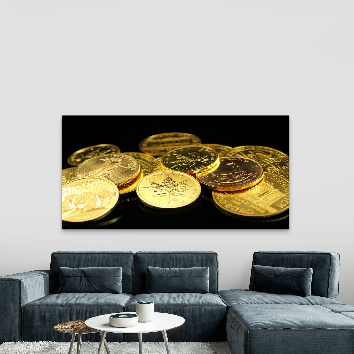 Pile Of Golden Bullion Coins Wall Art Canvas Office Home Room Framed 120x60cm