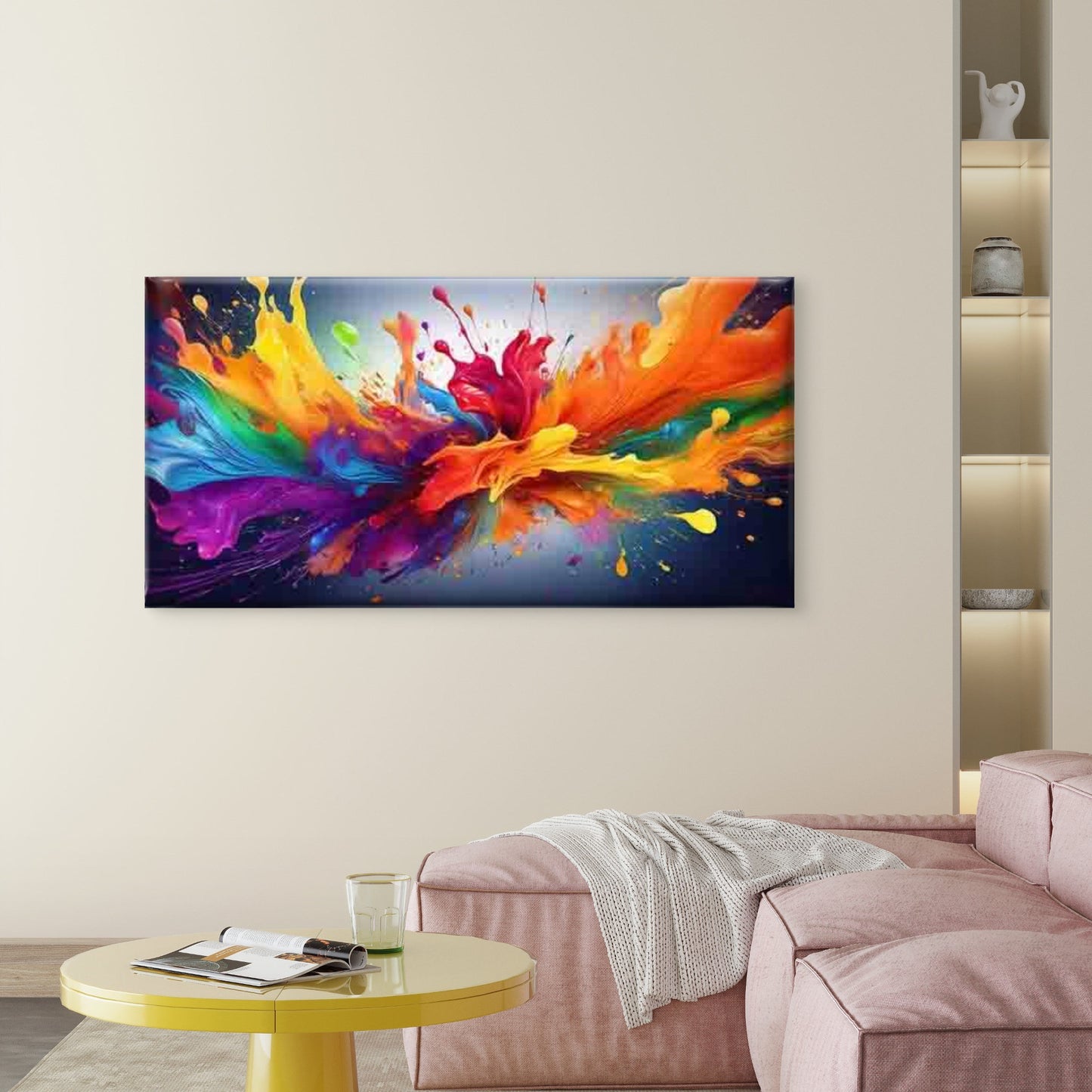 Colorful Paint Splash Design Wall Art Canvas Office Home Room Framed 120x60cm - Bella Home Decor