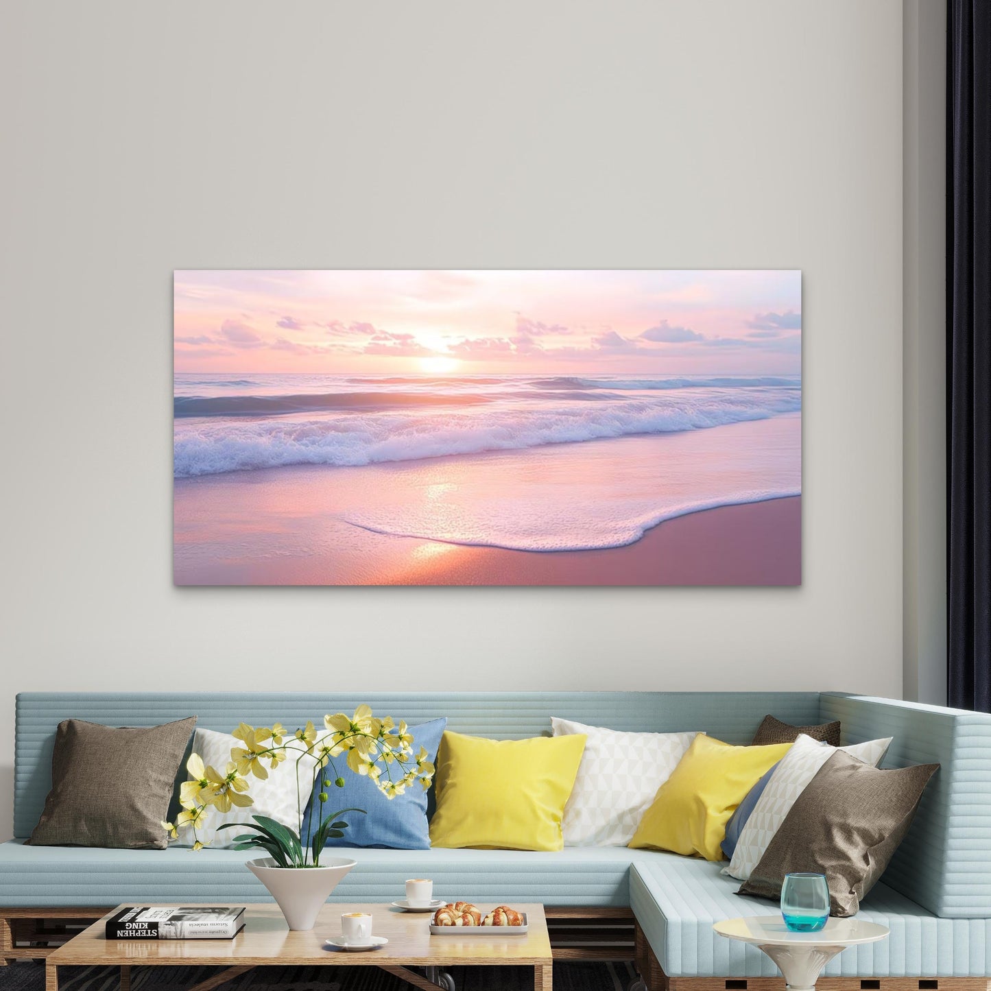 Featuring Sunset Beach Waves Wall Art Canvas Office Home Room Framed 120x60cm - Bella Home Decor