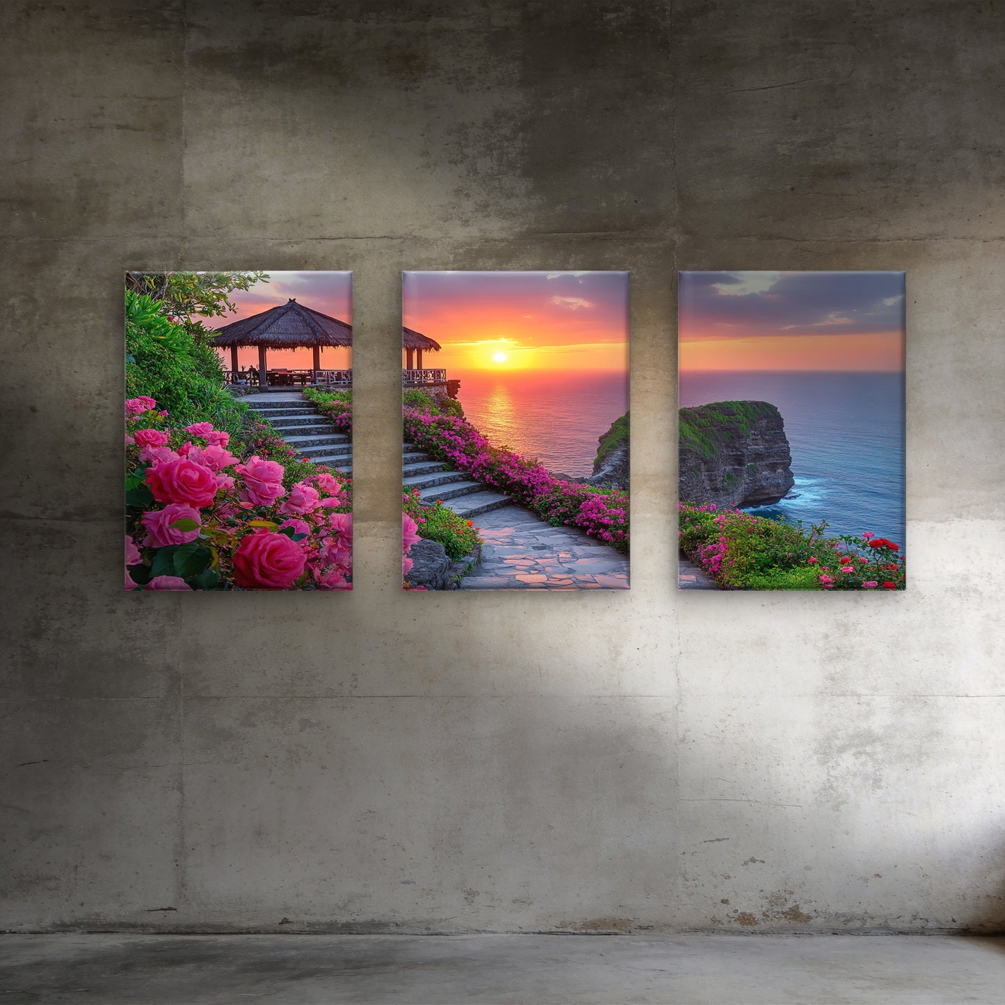 3pcs Iconic Cliffs of Uluwatu, Bali, Indonesia Wall Art Set Canvas Framed 40x60cm - High Quality Print 100% Australian Made Wall Canvas Ready to Hang