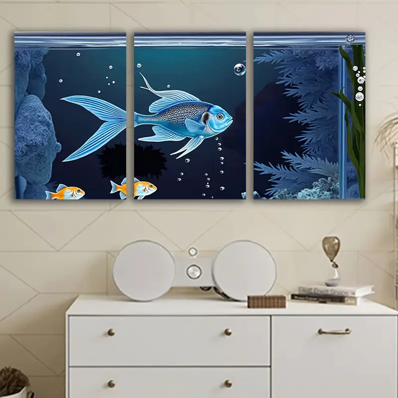 3pcs Underwater Fish Ocean Theme Wall Art Set Canvas Framed 50x70cm - High Quality Print 100% Australian Made Wall Canvas Ready to Hang