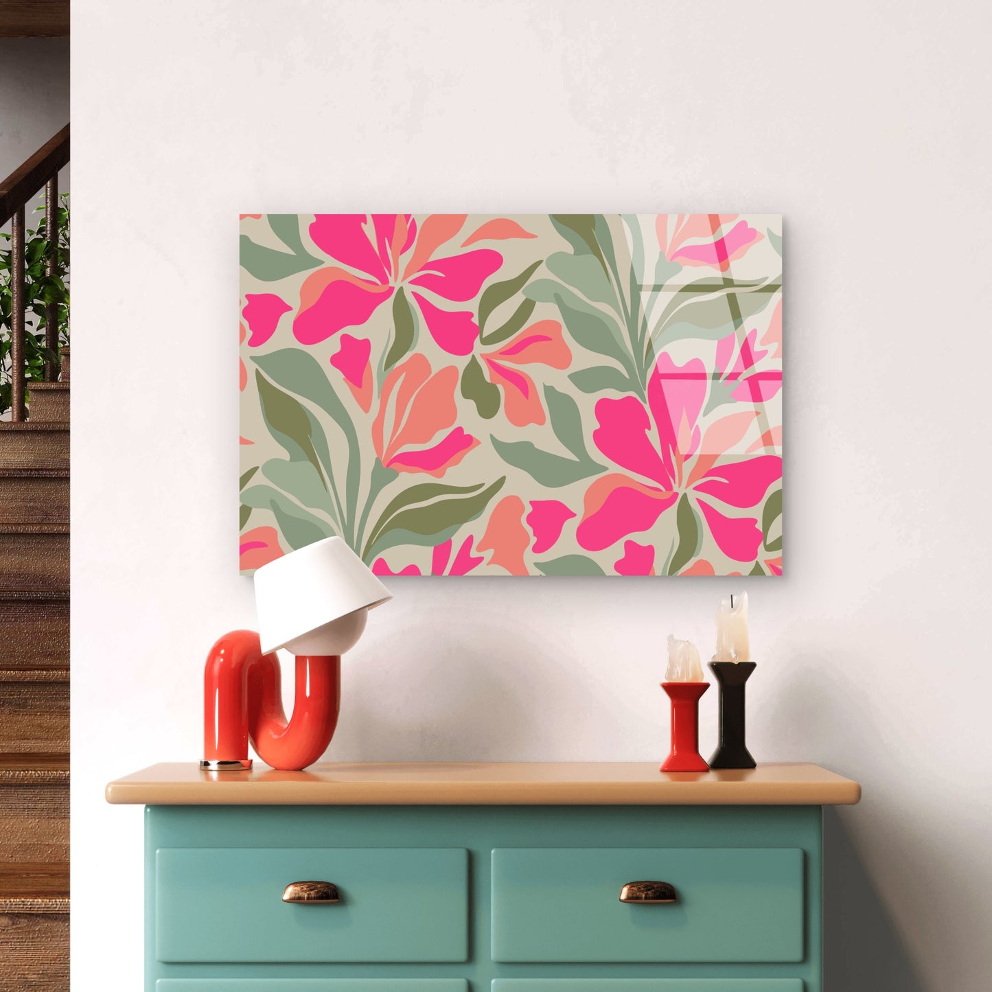 Vibrant Pink Abstract Floral Leaves Acrylic Glass Printing Wall Art Australian Made Quality