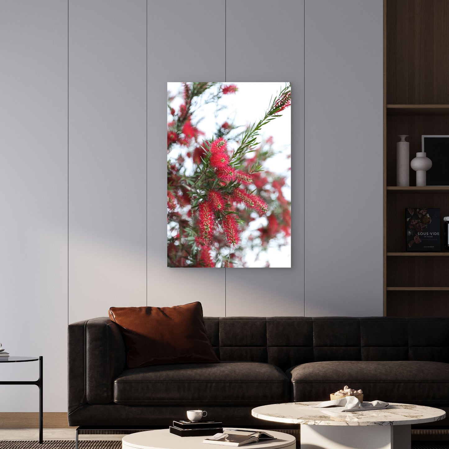 Scarlet Bristles Against White Skies 40x60cm Metal Print Ready to Hang
