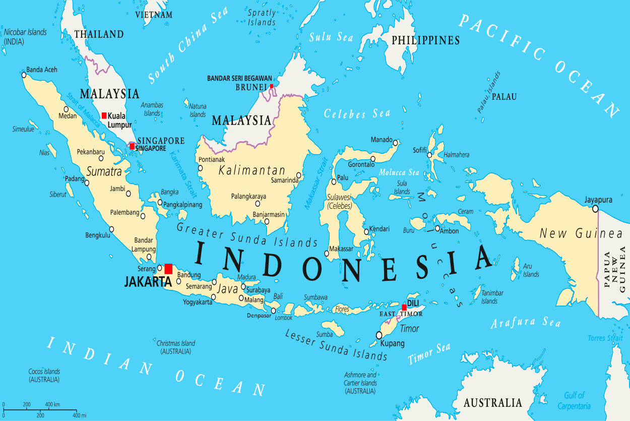 Indonesia Political Map with Capital Jakarta Home Decor Premium Quality Poster Print Choose Your Sizes - Bella Home Decor