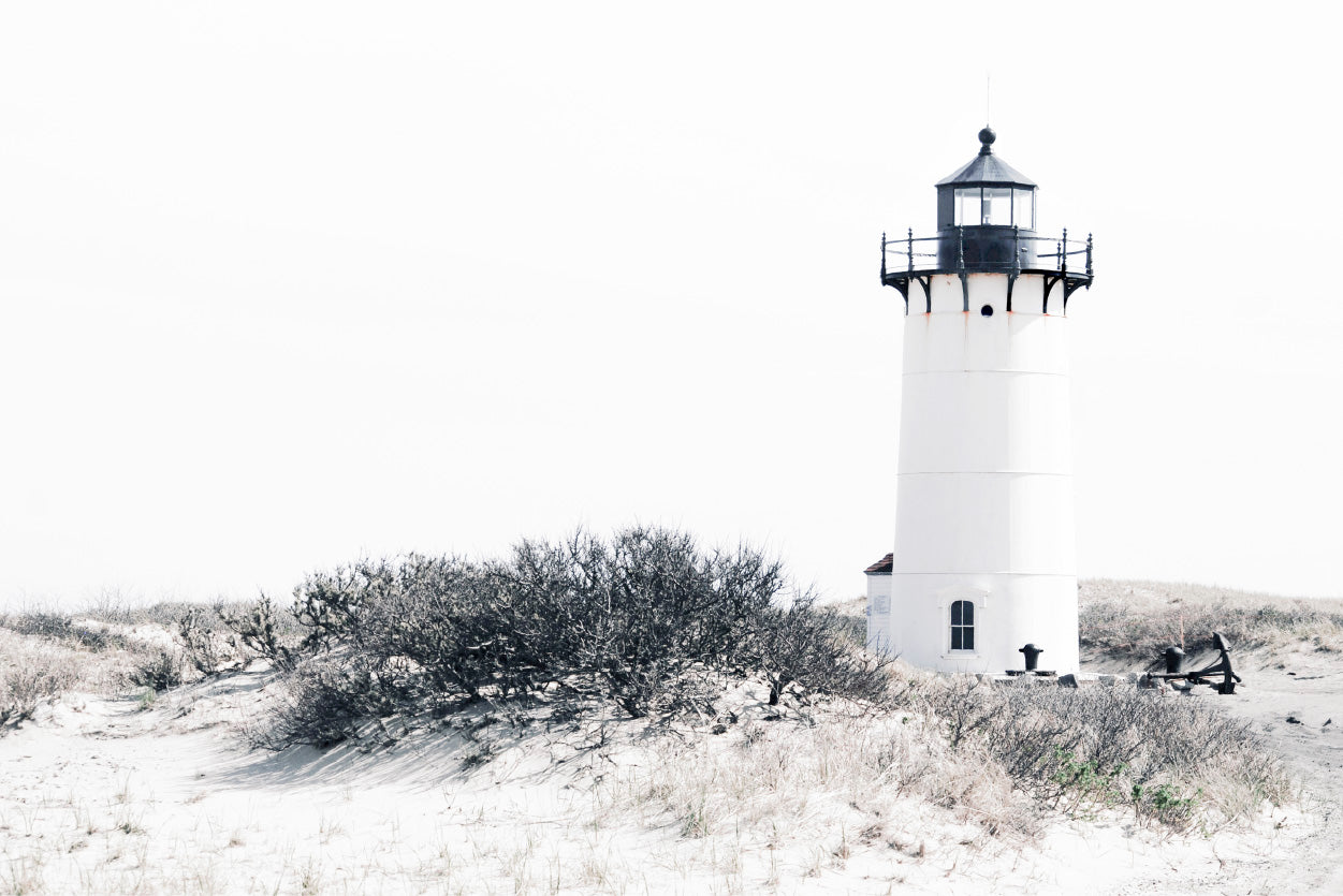 Light House Sand Dunes Faded Photograph Glass Framed Wall Art, Ready to Hang Quality Print