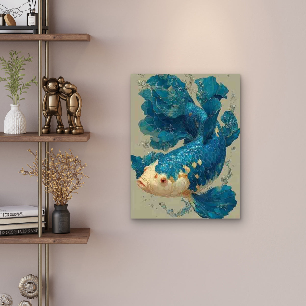 Blue White Siamese Fighting Fish Metal Print Ready to Hang