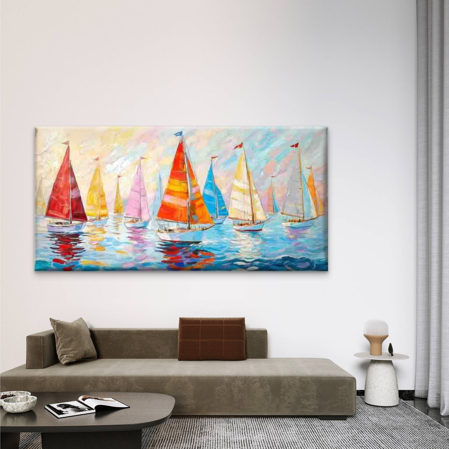 Colorful Sailboats Painting Wall Art Canvas Office Home Room Framed 120x60cm