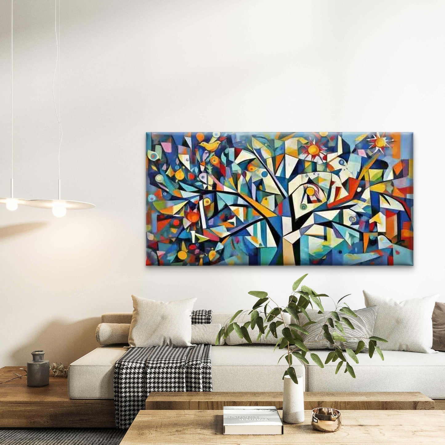 Abstract Geometric Colorful Tre Wall Art Canvas Office Home Room Framed 120x60cm