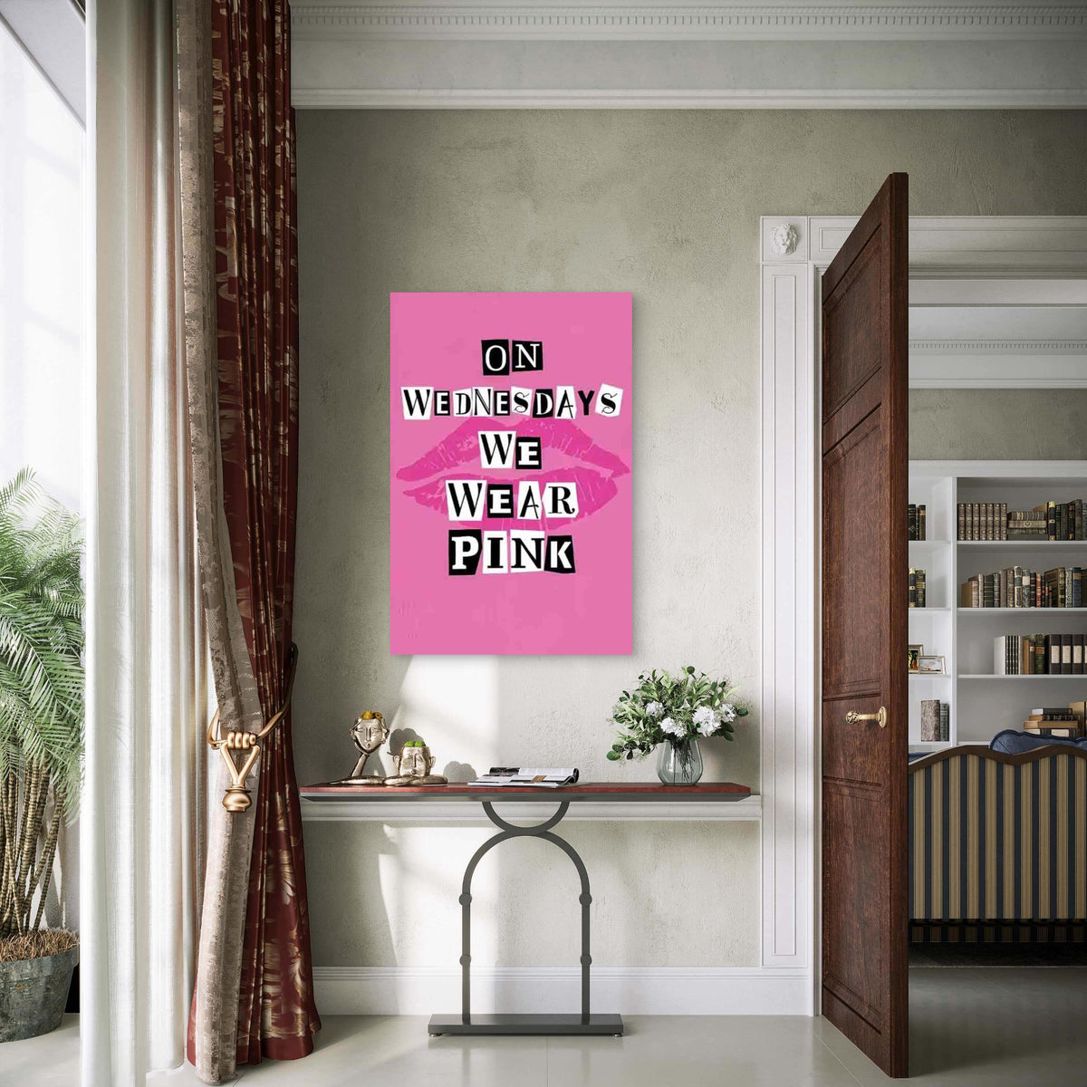 Collage-Style Text With Pink Lips Metal Print Ready to Hang