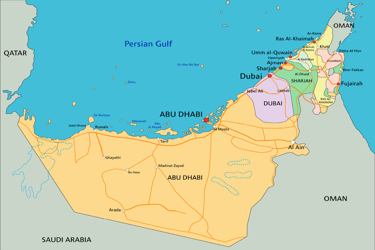 United Arab Emirates Political Map Home Decor Premium Quality Poster Print Choose Your Sizes - Bella Home Decor