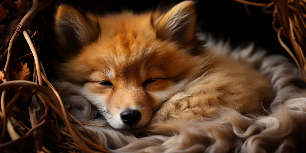 Cute Baby Fox Sleeping Soft Fur Wall Art Canvas Office Home Framed 120x60cm