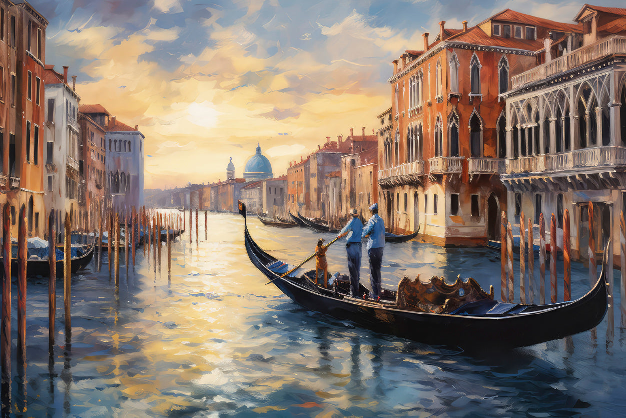 Oil Painting of Venetian Architecture & Water Canal Home Decor Premium Quality Poster Print Choose Your Sizes - Bella Home Decor