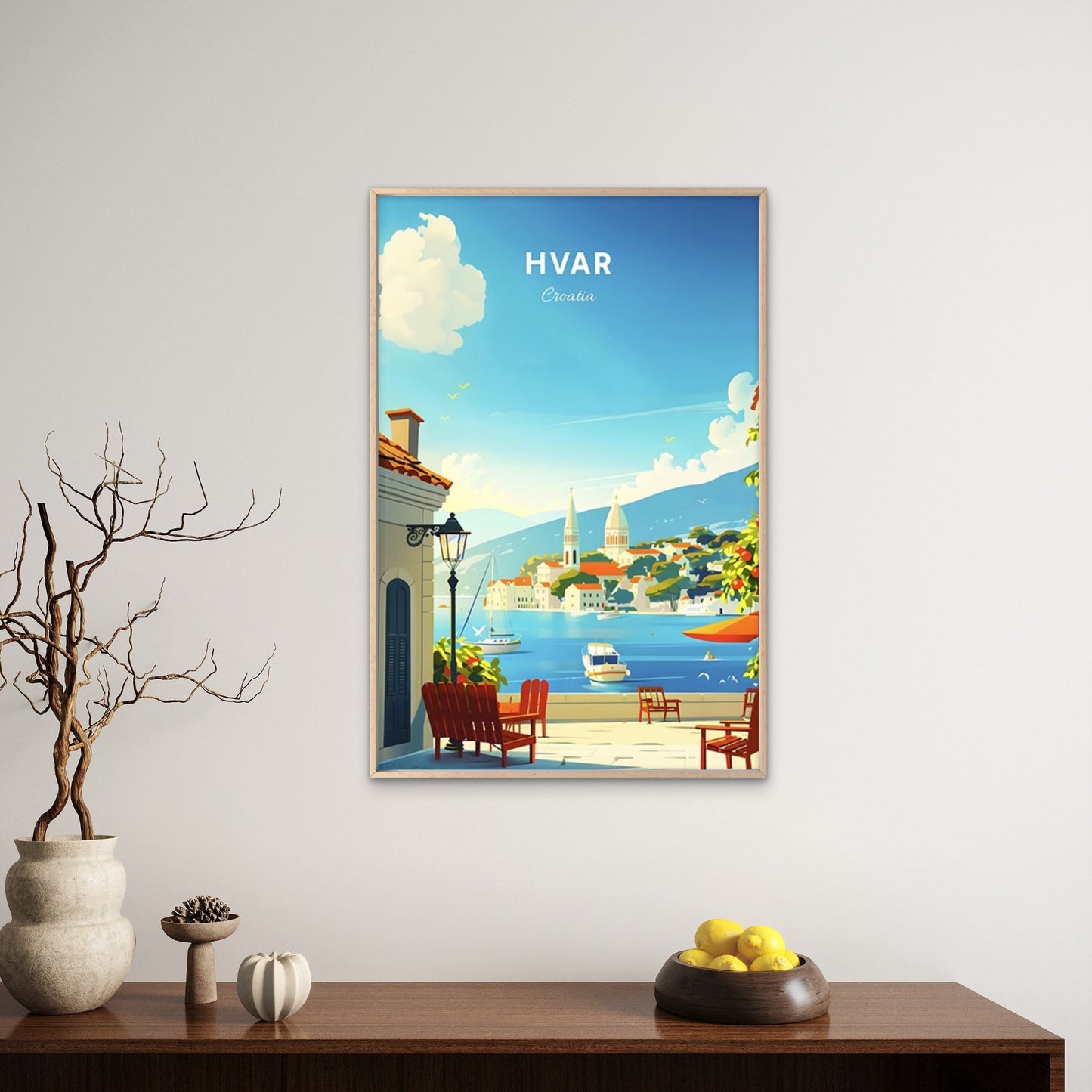 A Charming Coastal View from Hvar, Croatia Travel Poster Print Wall Art