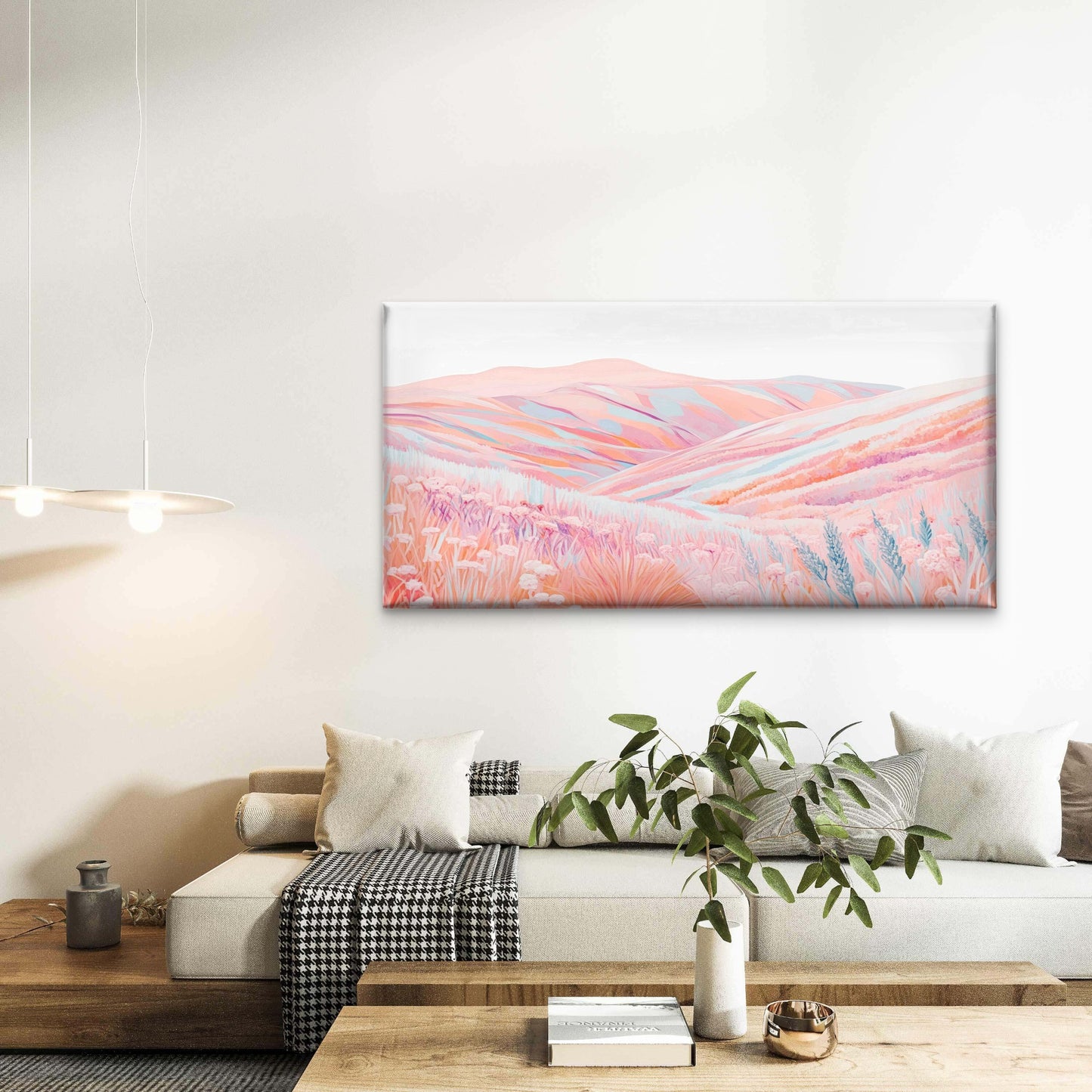 Pastel Peak Meadows Wall Art Canvas Office Home Room Framed 120x60cm - Bella Home Decor