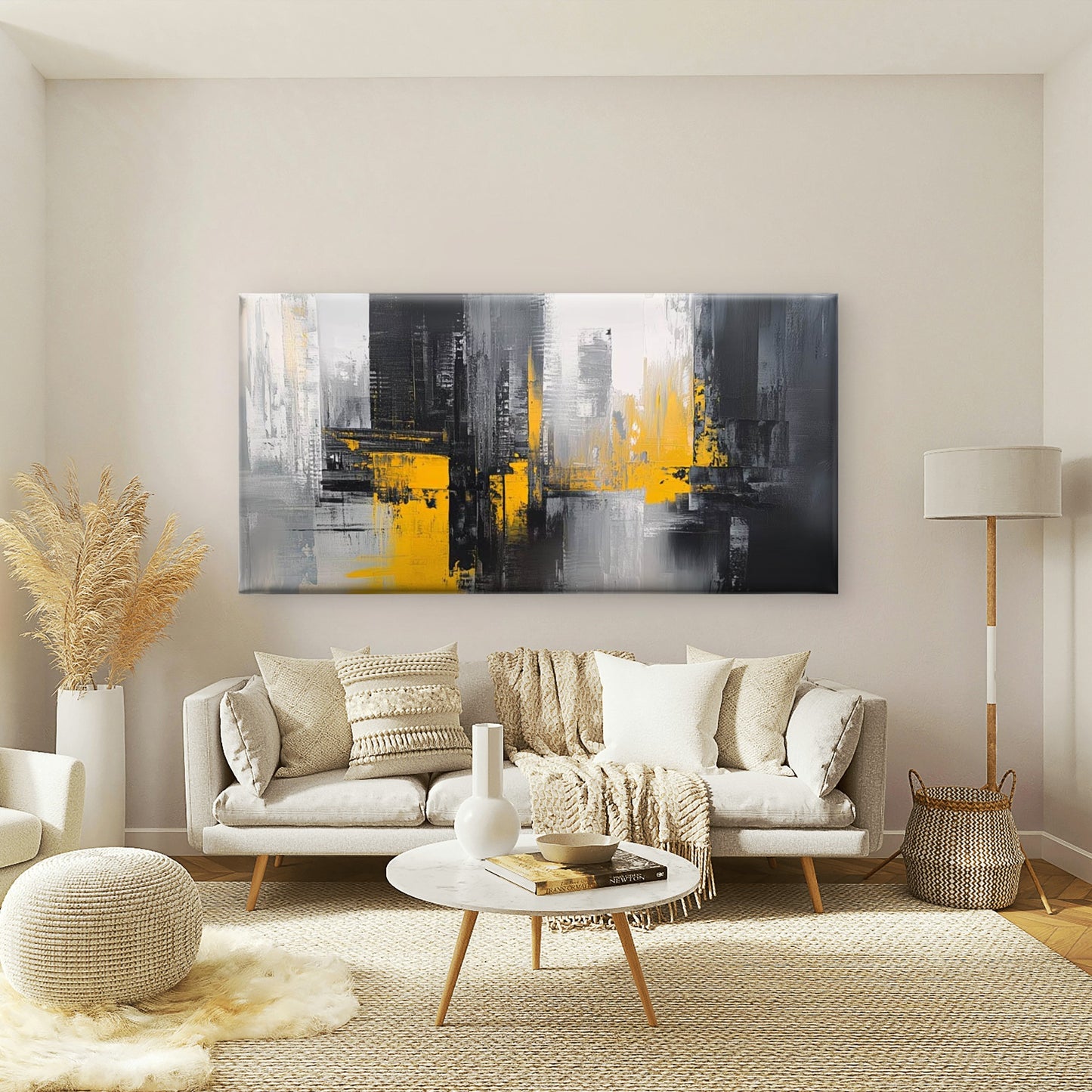 Gold Strikes Through Gray Wall Art Canvas Office Home Room Framed 120x60cm - Bella Home Decor