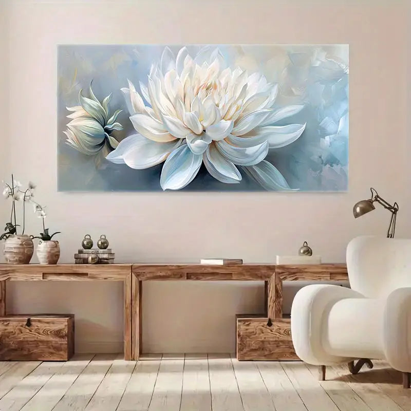 White Lotus Flower wall canvas office home room framed 120x60cm - Bella Home Decor