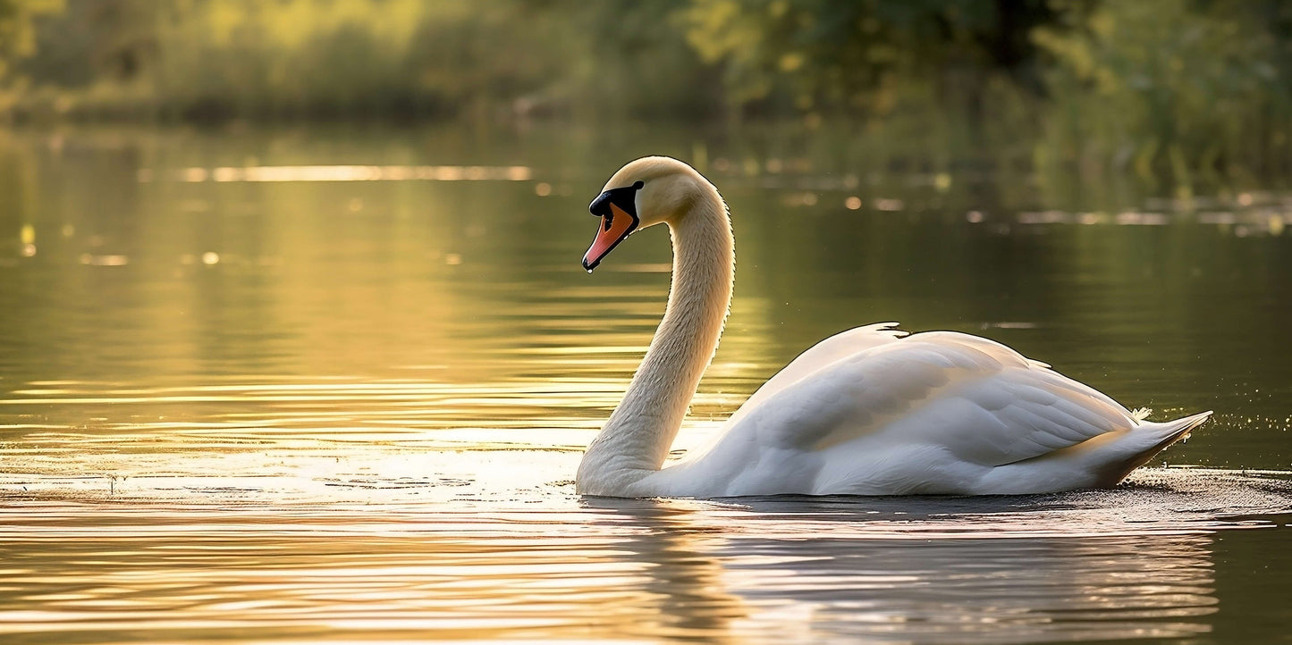 Waterfowl Swan Swimming At Sunset Wall Art Canvas Office Home Framed 120x60cm