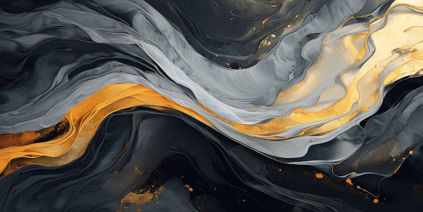 Modern Gold Marble Liquid Ink Wall Art Canvas Office Home Room Framed 120x60cm - Bella Home Decor