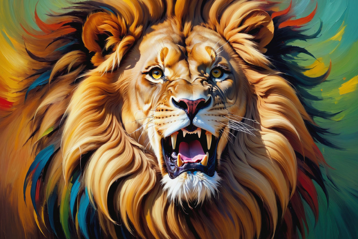 Majestic Lion among Bright Oil Paints Home Decor Premium Quality Poster Print Choose Your Sizes - Bella Home Decor