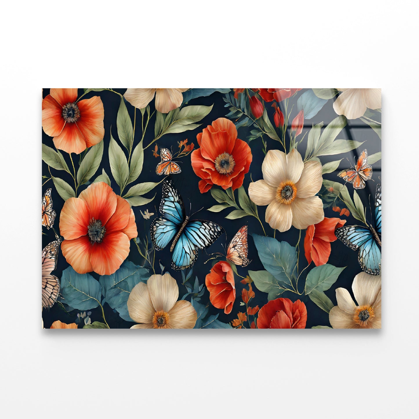 Flowers & Butterflies Featuring Acrylic Glass Print Tempered Glass Wall Art 100% Made in Australia Ready to Hang - Bella Home Decor