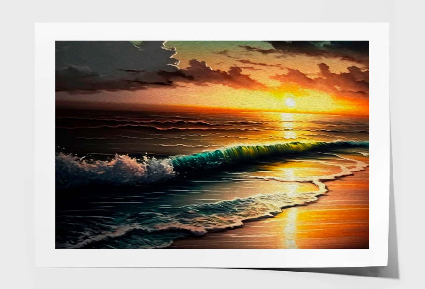 Rich Golden Sunset Over Sea Wall Art Limited Edition High Quality Print Unframed Roll Canvas None