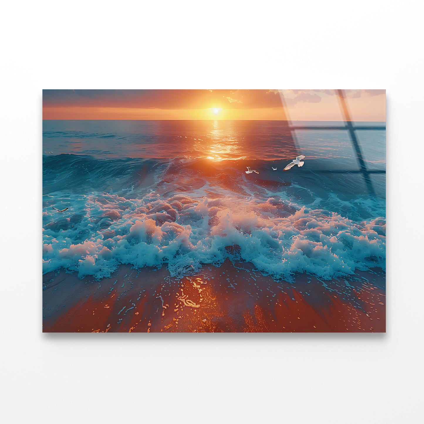 Bird Flying Over the Ocean with Sunset Acrylic Glass Print Tempered Glass Wall Art 100% Made in Australia Ready to Hang - Bella Home Decor