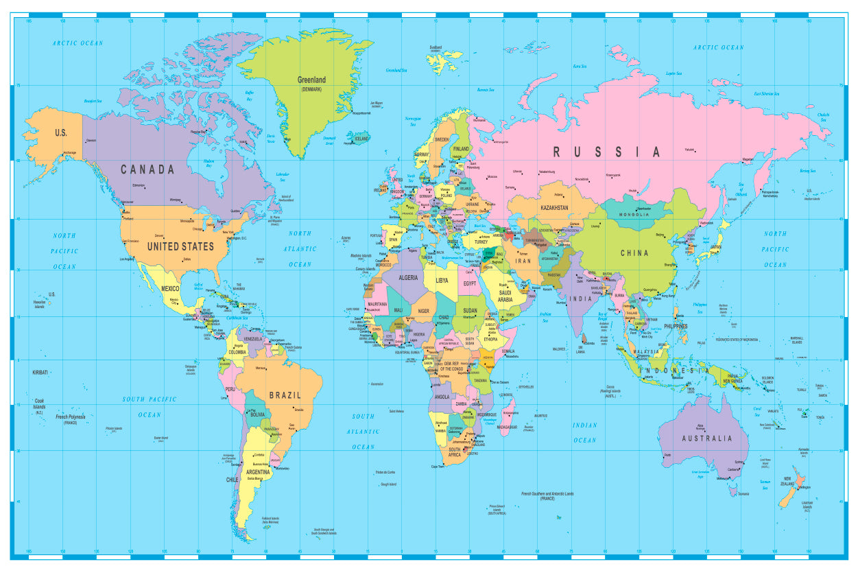 Borders, Countries and Cities World Map Home Decor Premium Quality Poster Print Choose Your Sizes - Bella Home Decor