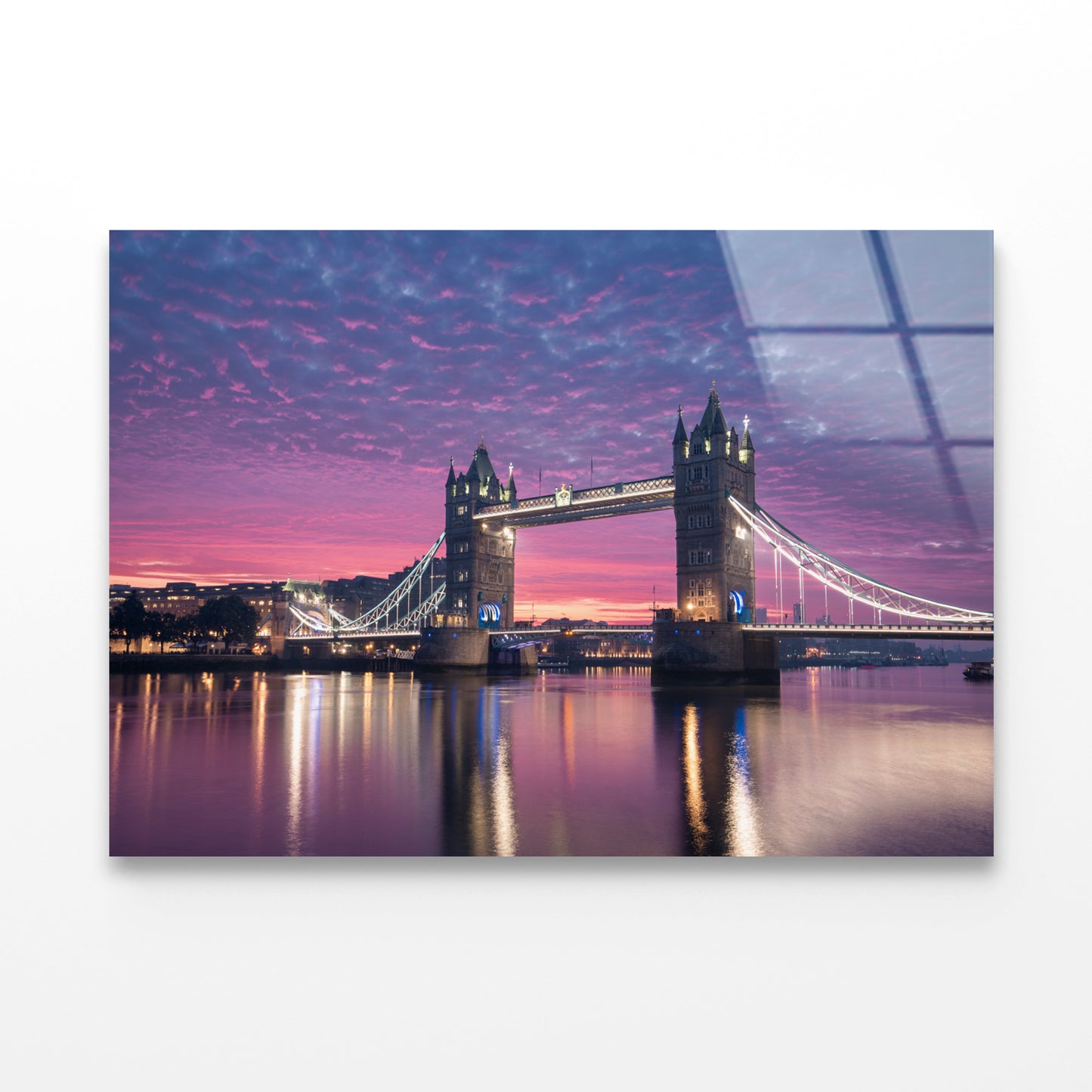 Beautiful Pink Sky with Bridge Acrylic Glass Print Tempered Glass Wall Art 100% Made in Australia Ready to Hang - Bella Home Decor