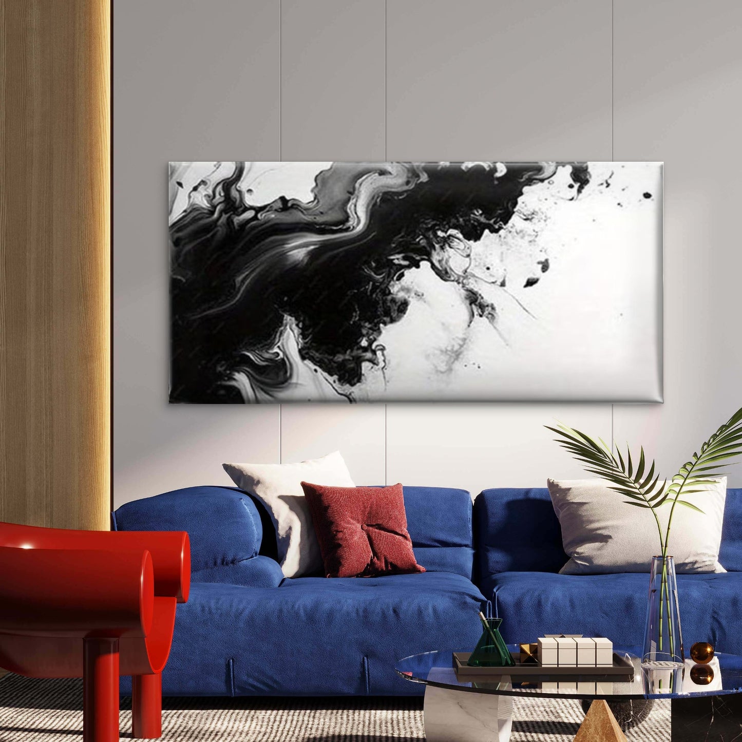 Black and White Ink Flow Wall Art Canvas Office Home Room Framed 120x60cm