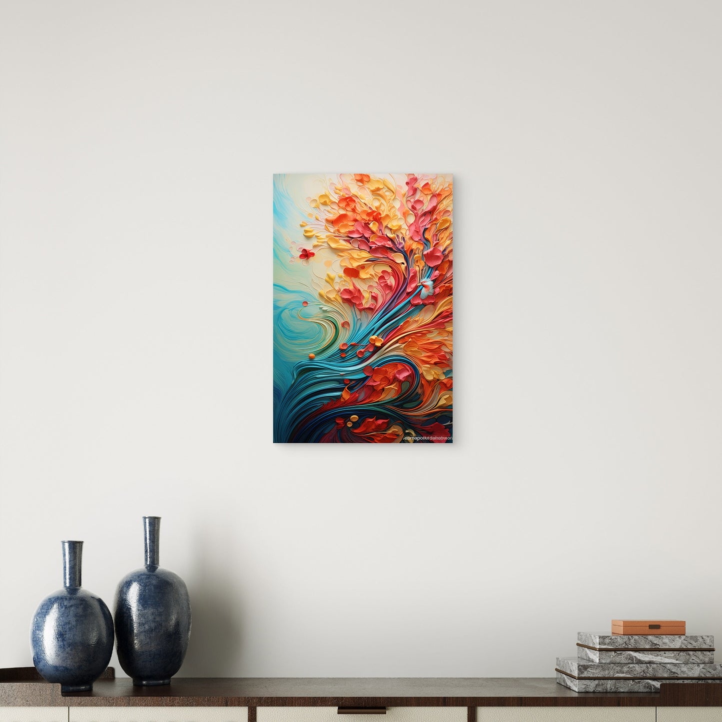 Colorful Orange Teal Swirls Petals Textured 40x60cm Metal Print Ready to Hang