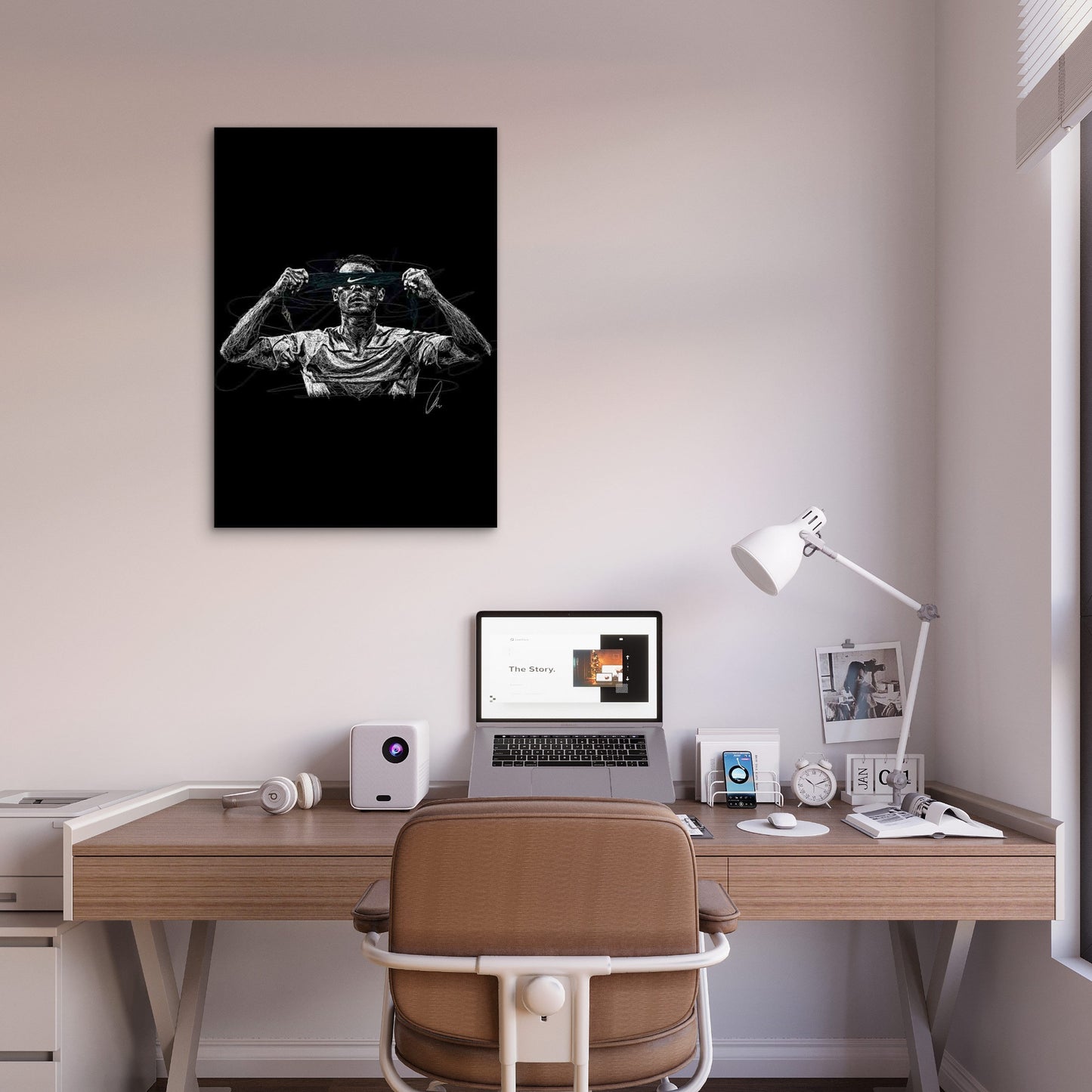 Tennis Player Adjusting White Headband 40x60cm Metal Print Ready to Hang