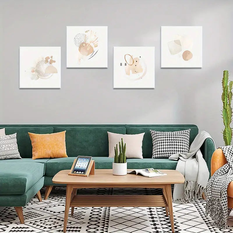 4pcs Geometry Canvas Print, Interleaved Overlap Wall Art Canvas Framed