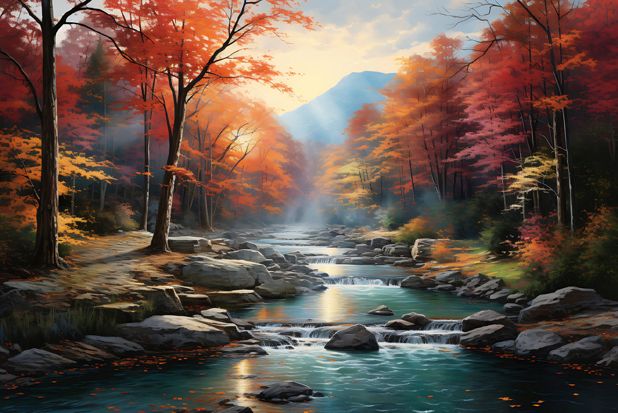 Waterfall in Autumn Forest Print 100% Australian Made - Bella Home Decor