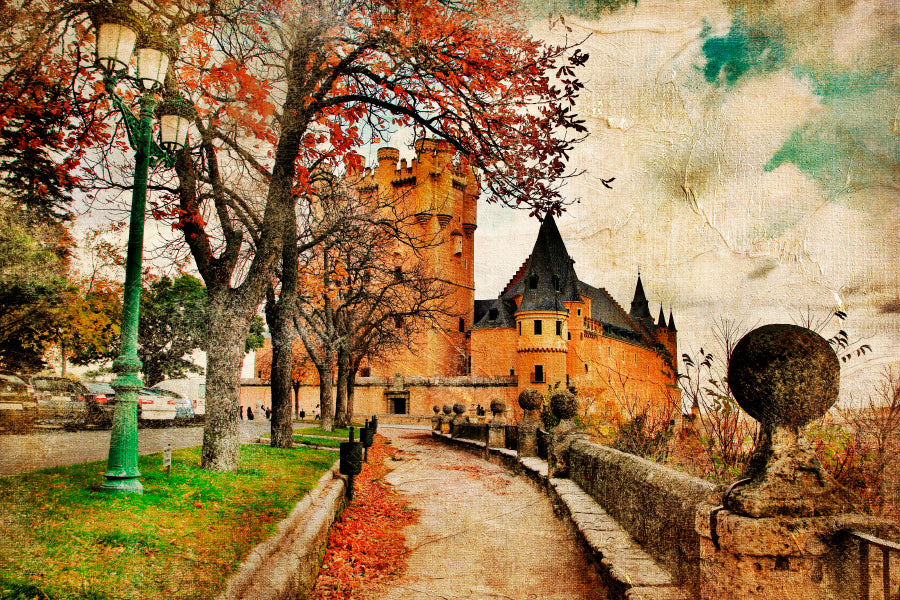 Fairy Alcazar Castle, Segovia, Spain, Picture in Painting Style Wall Art Decor 100% Australian Made - Bella Home Decor