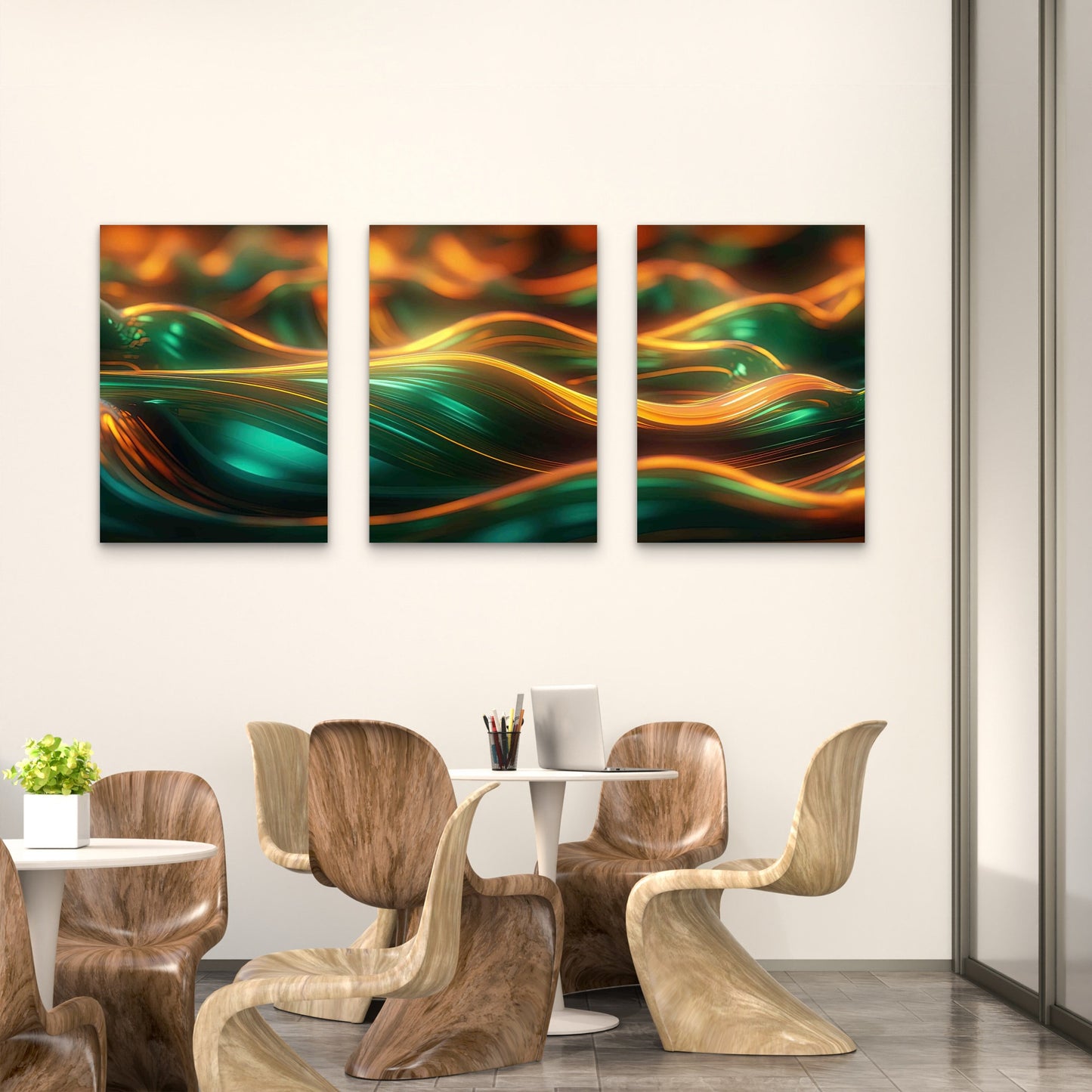 3pcs Colorful Lights Style Flowing Lines Metal Print Ready to Hang Art