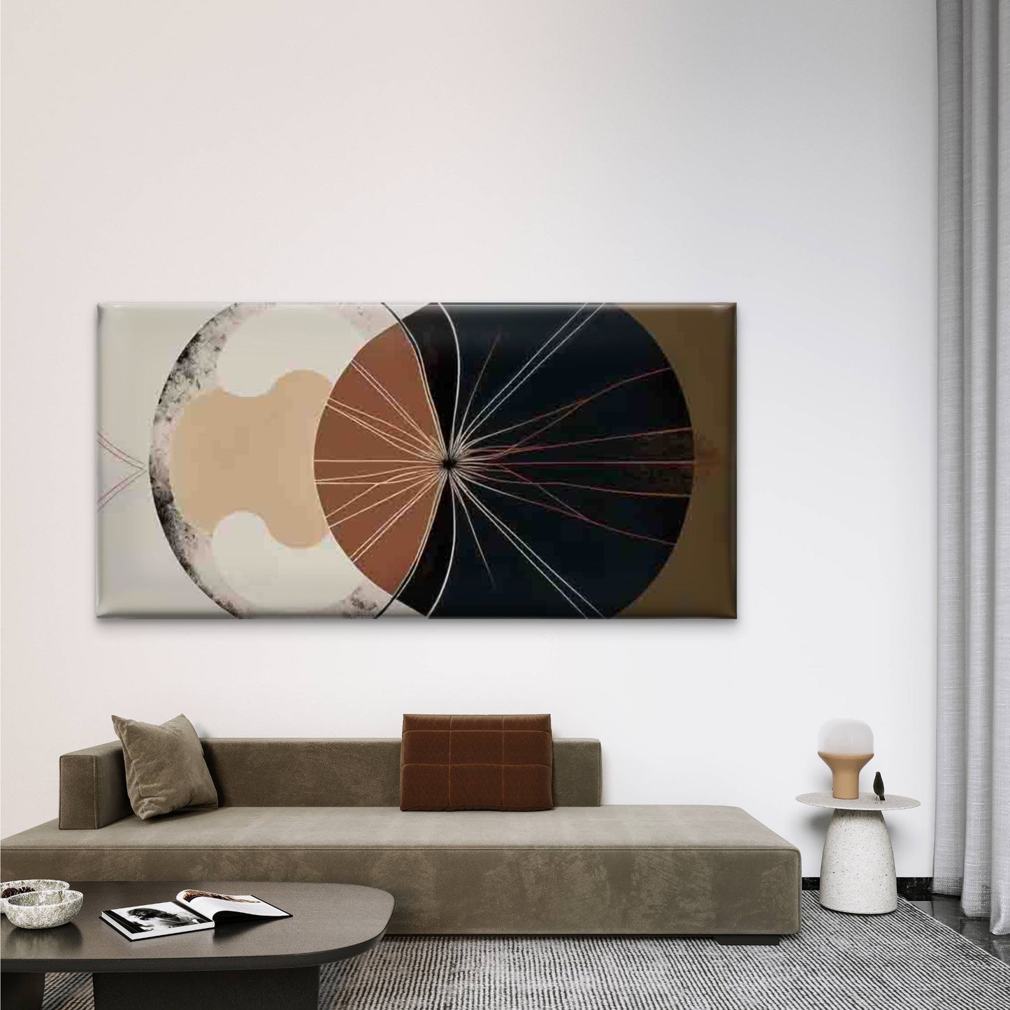 Abstract Geometric Radial Wall Art Canvas Office Home Room Framed 120x60cm - Bella Home Decor