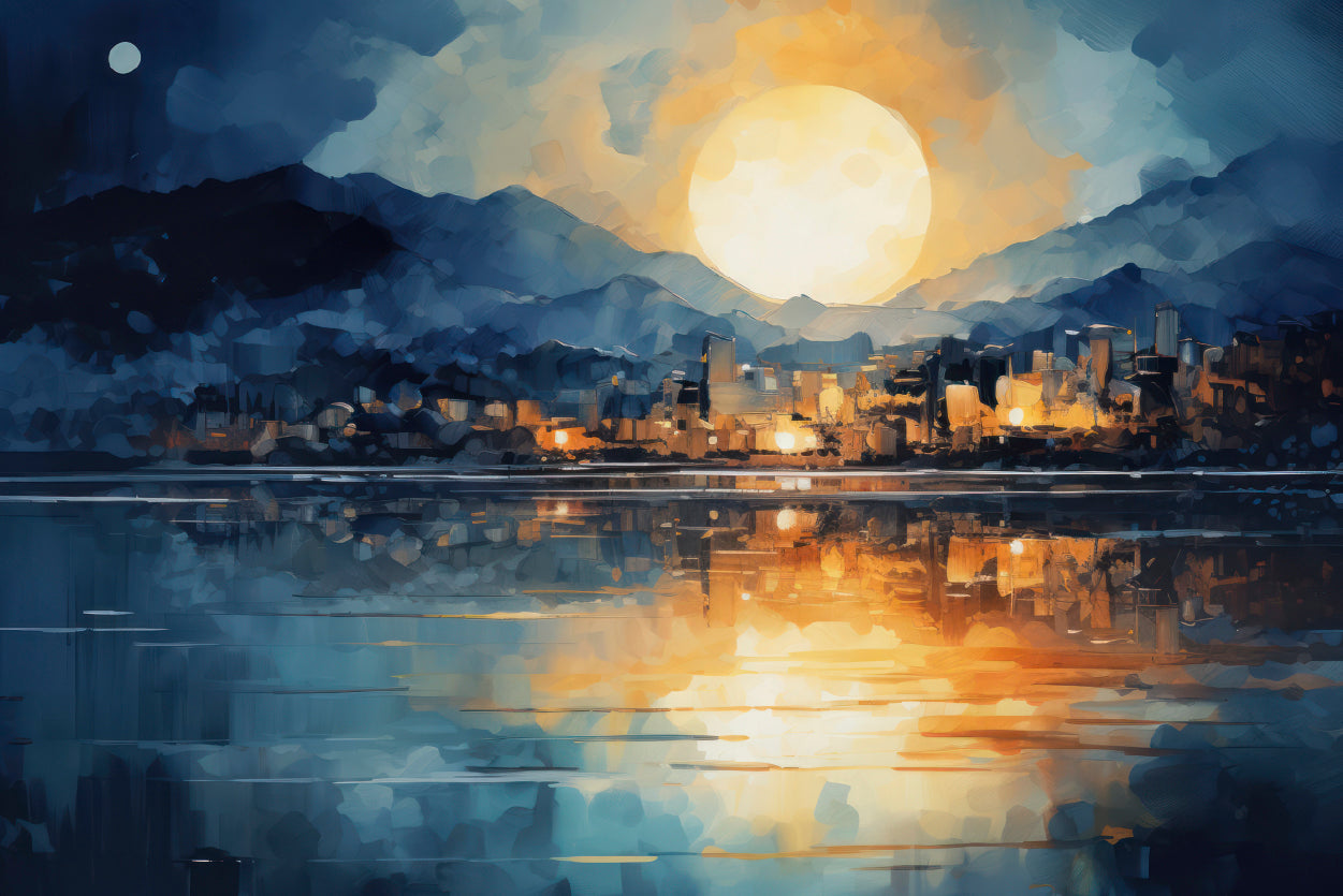 Painting Of a City with a Body of Water Home Decor Premium Quality Poster Print Choose Your Sizes - Bella Home Decor