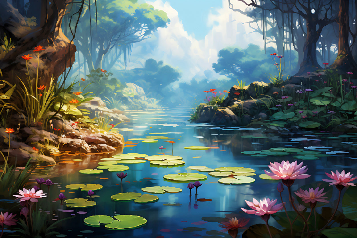 View of Pond with Lily Pads Print 100% Australian Made - Bella Home Decor