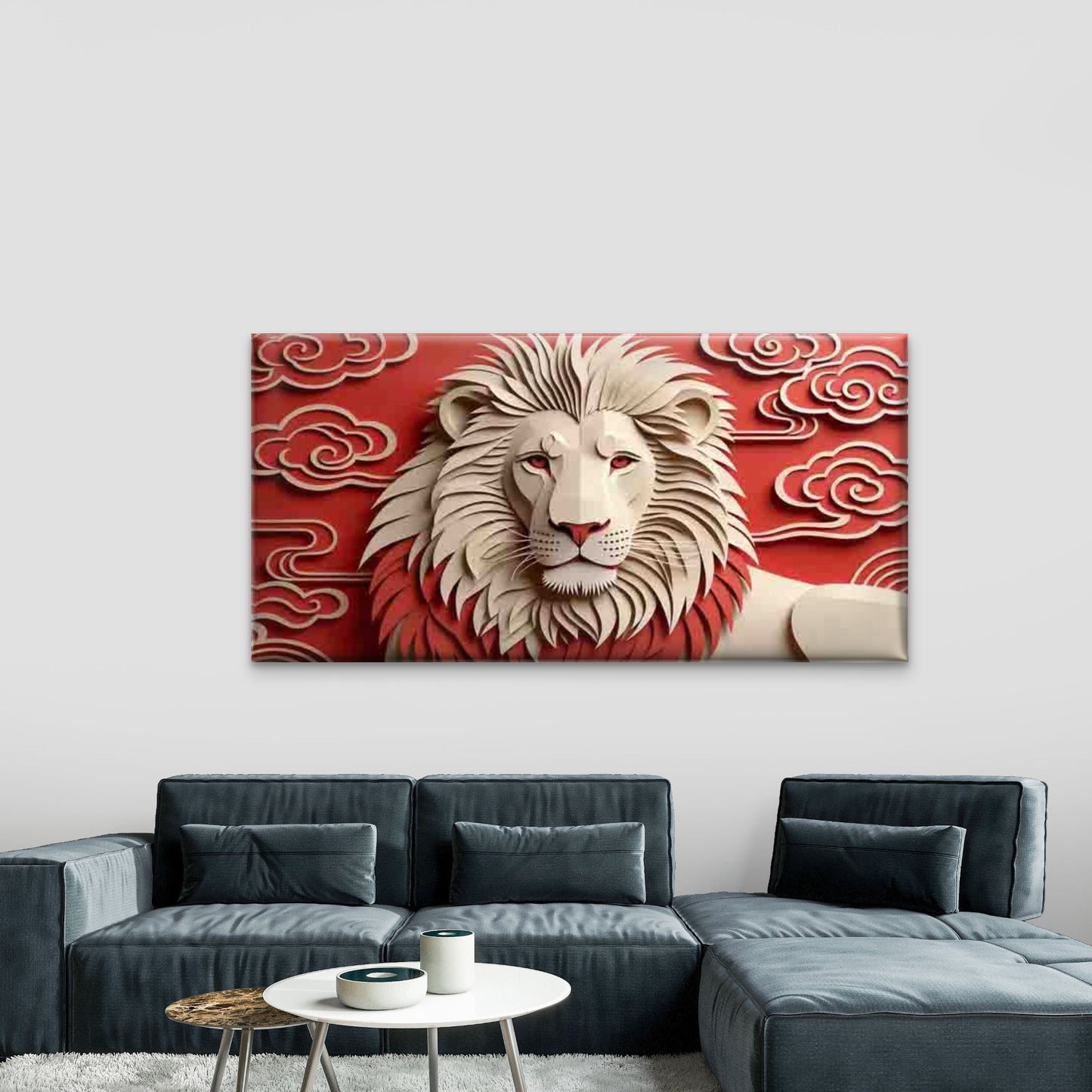Abstract Lion Cloud Design Wall Art Canvas Office Home Room Framed 120x60cm - Bella Home Decor