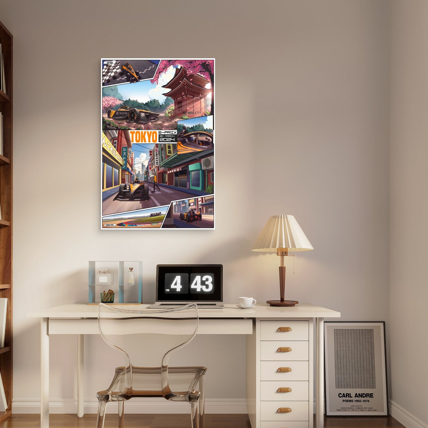 Comic Book Race Car Tokyo Grand Prix 40x60cm Metal Print Ready to Hang