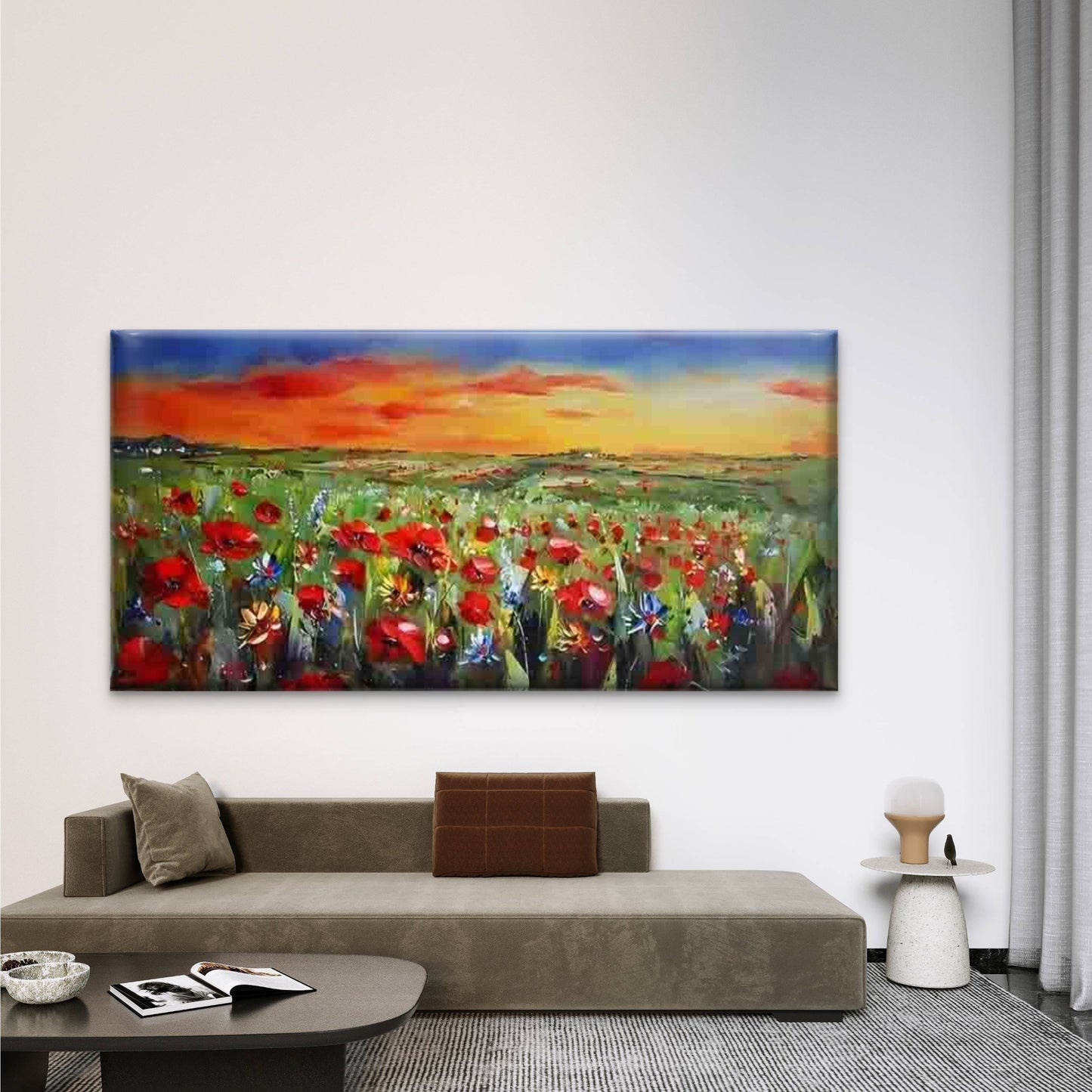 Wildflower Field at Sunset Wall Art Canvas Office Home Room Framed 120x60cm