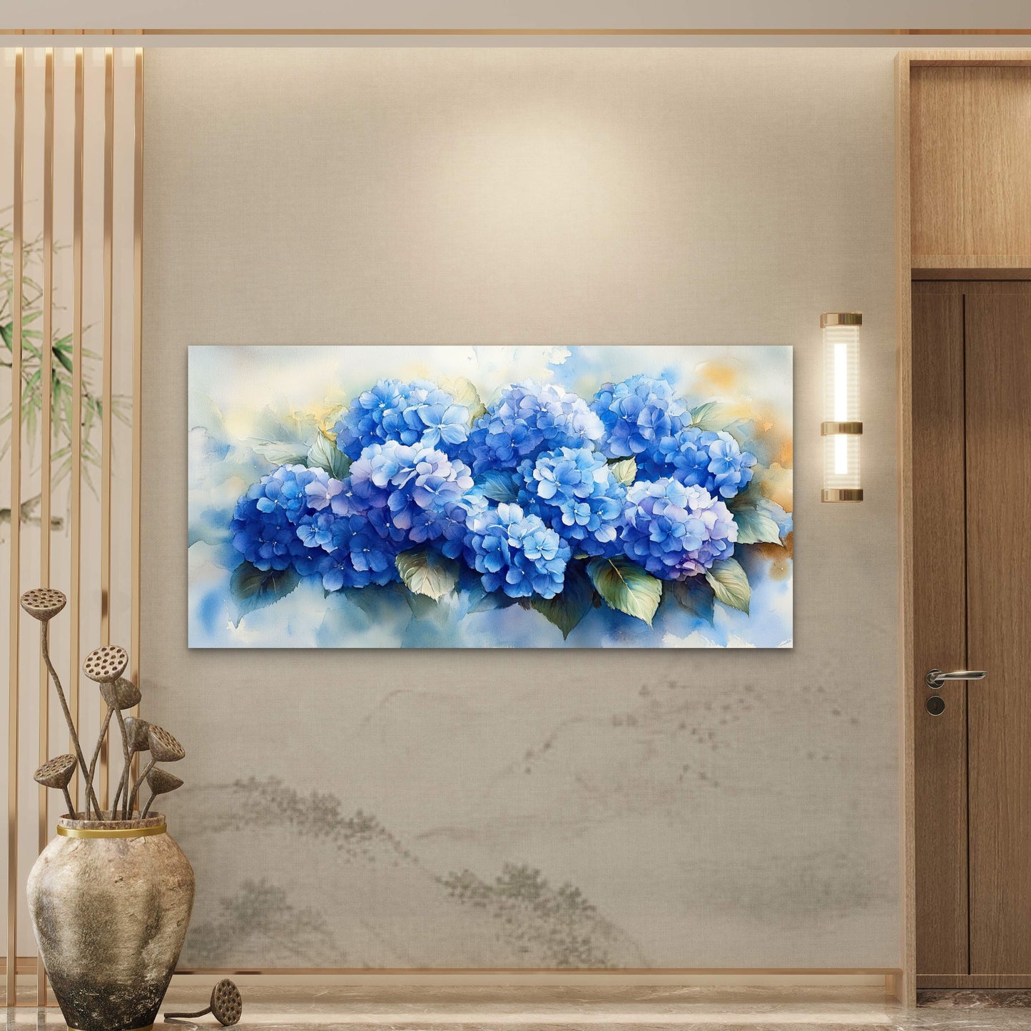 Vibrant Blue Floral Bouquet Wall Art Canvas Office Home Room Framed 120x60cm