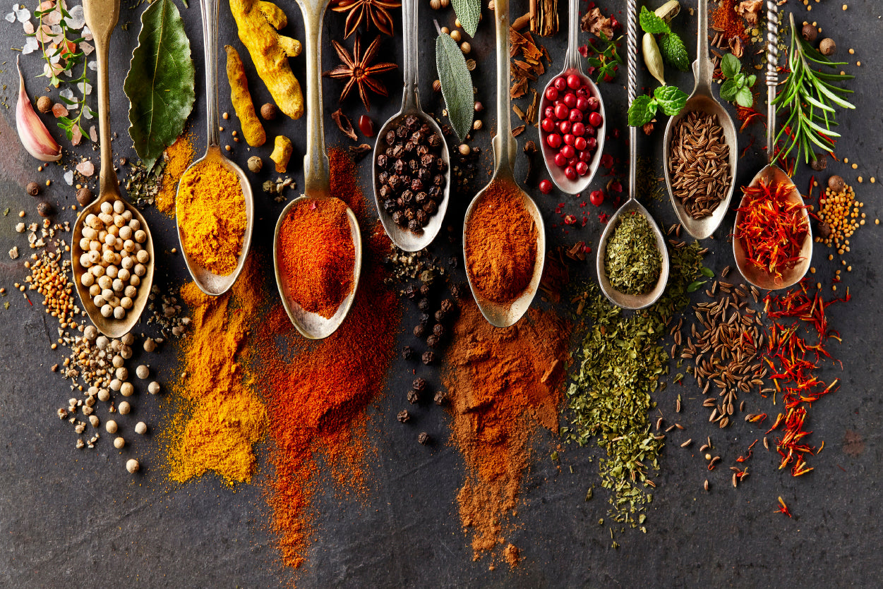 Different Types Spices on Spoons Print 100% Australian Made - Bella Home Decor